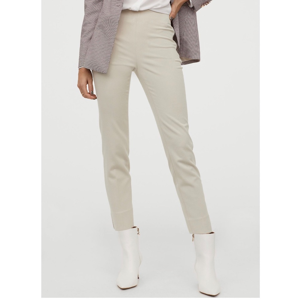 High waisted slim fit light beige pants